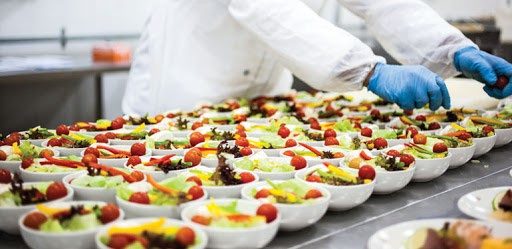 Inflight salads being prepared